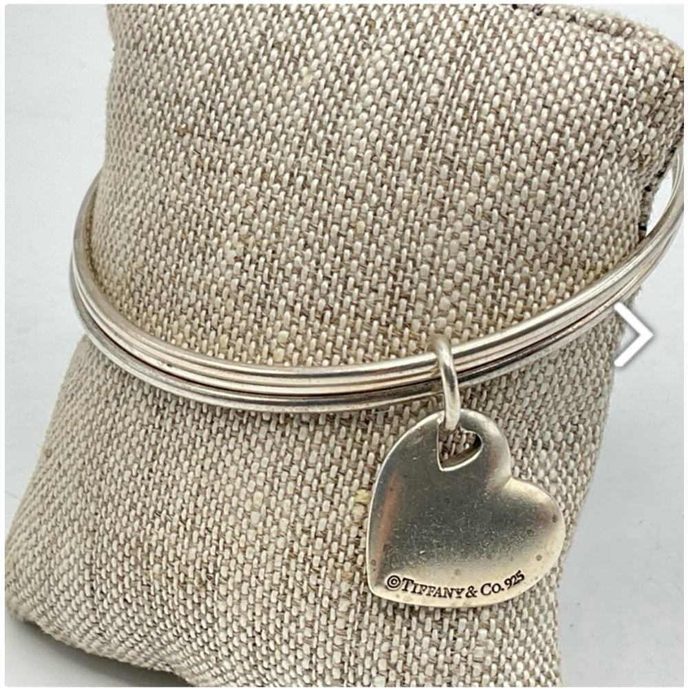 Tiffany & Co. Sterling Silver .925 Triple Bangle Bracelet w/Heart Charm